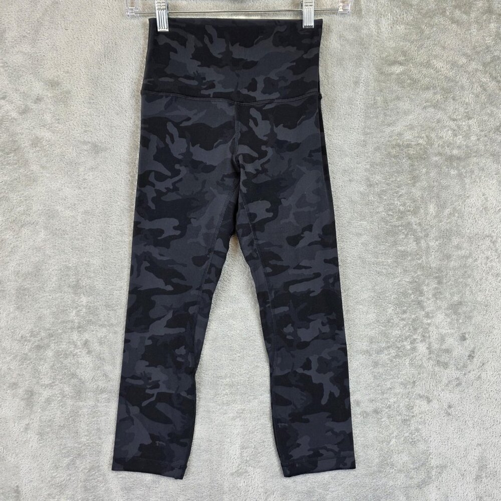 Lululemon Leggings Womens 4 Black Camo High Rise Ankle Yoga Running Athletic